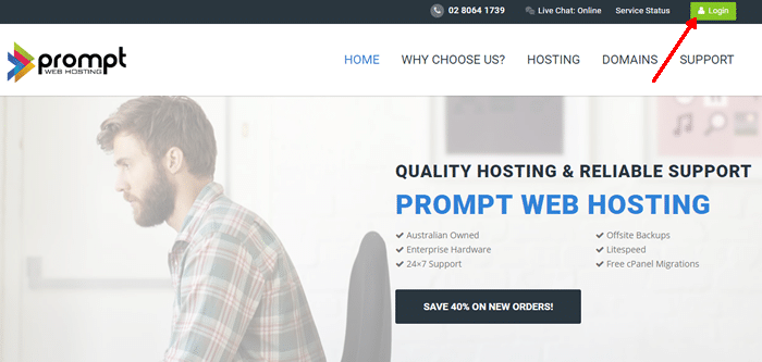 Step 1. Go to Prompt Web Hosting home page.