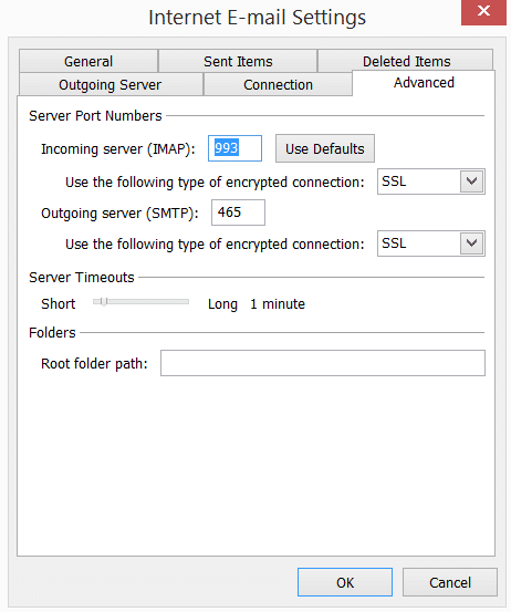 Outlook port details